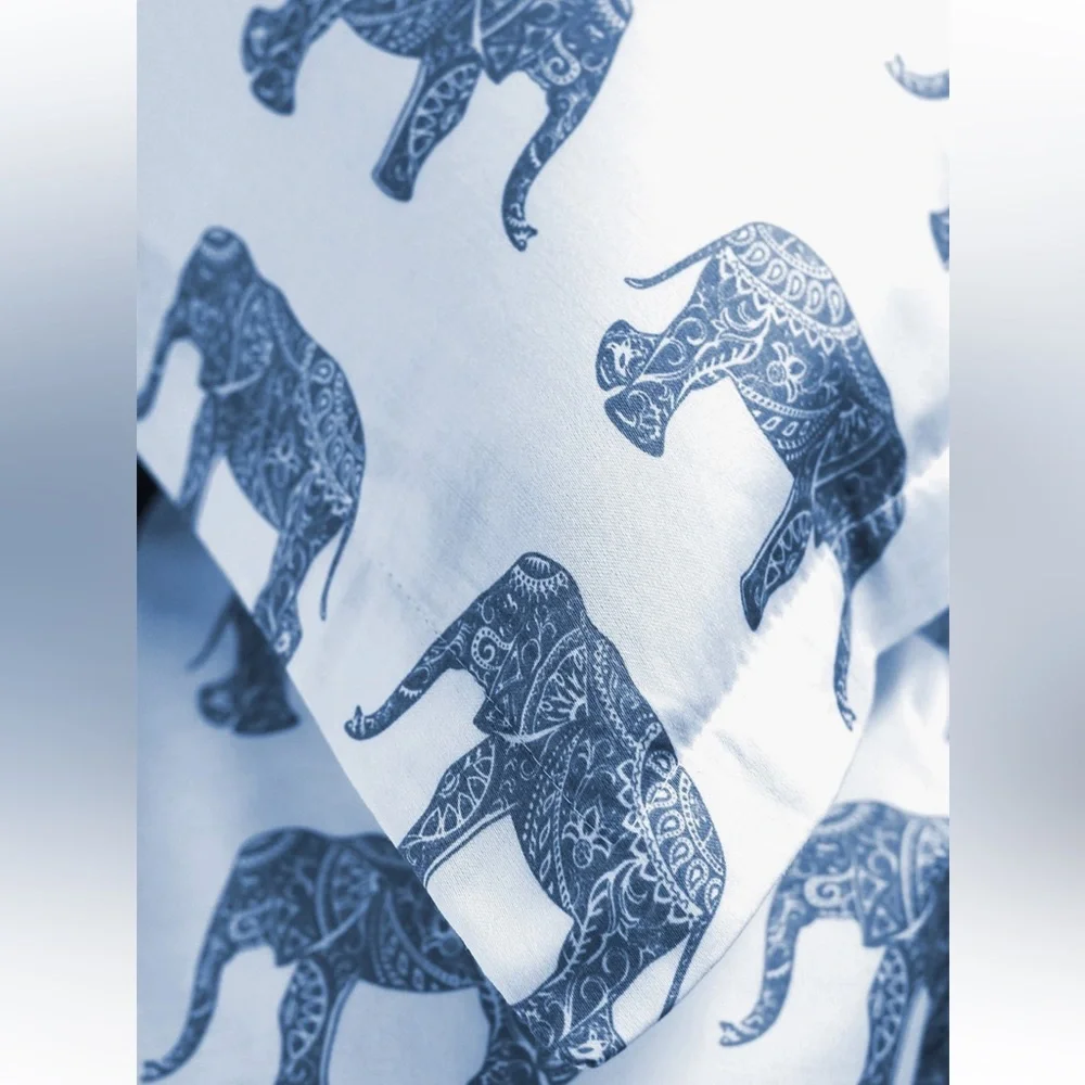 MELANGE HOME ELEPHANT PRINT 400 TC DUVET COVER AND 2 SHAMS NAVY/WHITE NWT